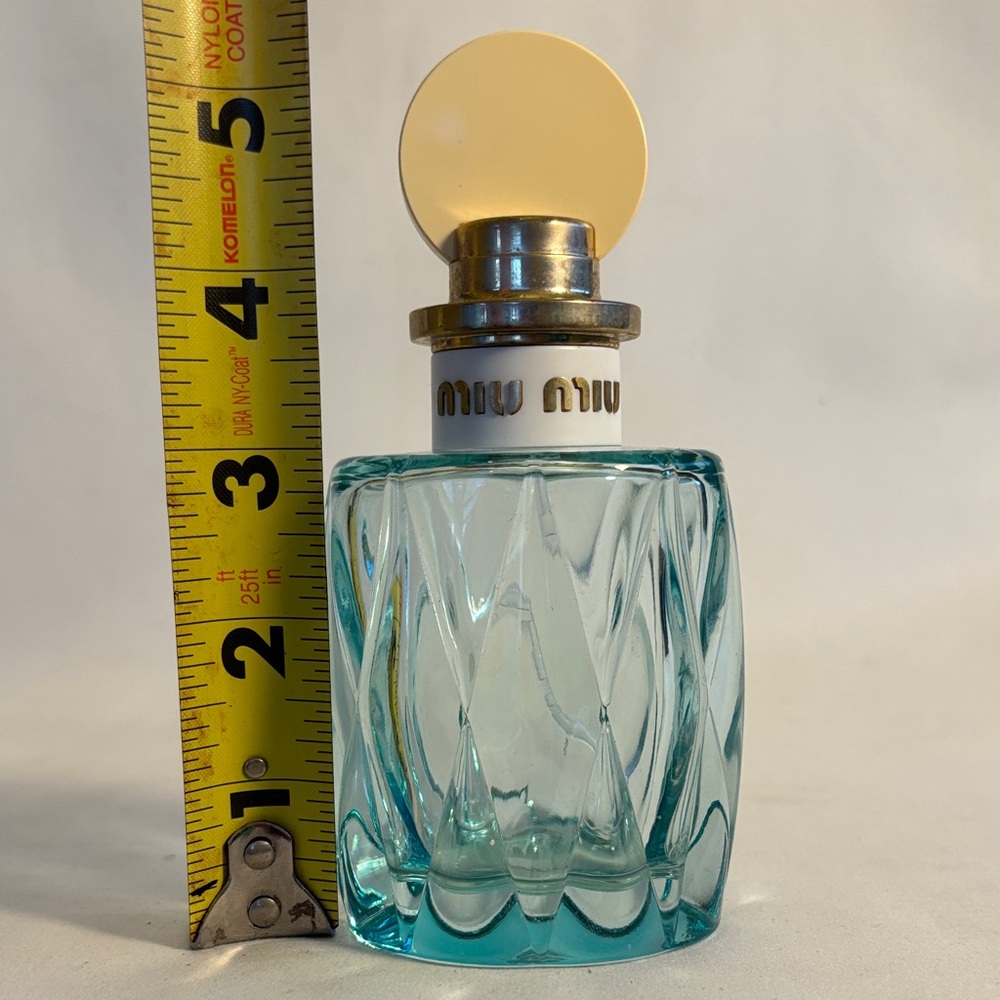 EMPTY BOTTLE MIU MIU AQUA GLASS EAU DE PARFUM COLORS AQUA IVORY & GOLD - 3.4 FL - Picture 4 of 9
